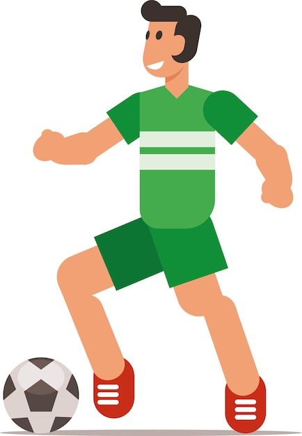 Векторная иллюстрация футболиста с мячом на белом фоне