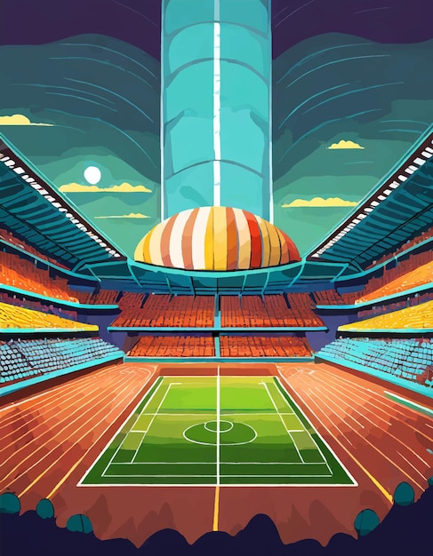 Vector vector illustration soccer stadium perspective background with green lawn