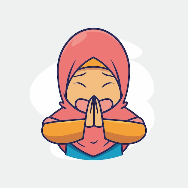 Vector illustration of a sorry hijabi muslim girl in cartoon style