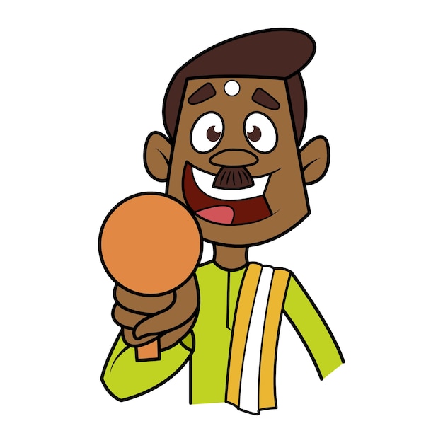 Vector illustration of a south indian man playing with a toy gun