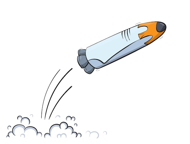 Vector vector illustration of space ship launch. rocket start. doodle cartoon outline space shuttle