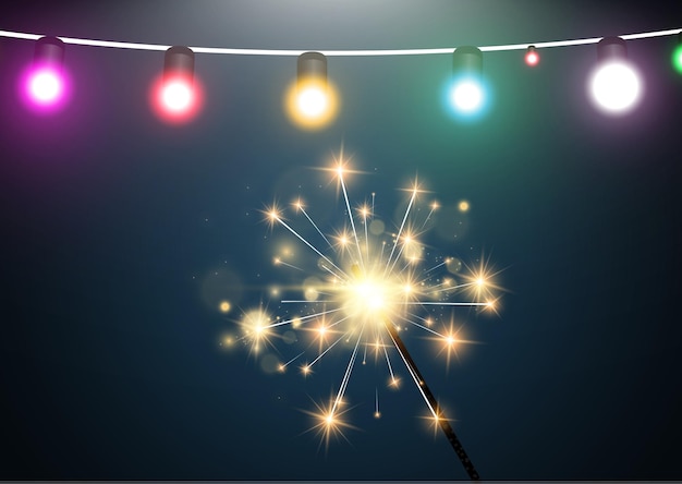 Vector illustration of sparklers on a background.