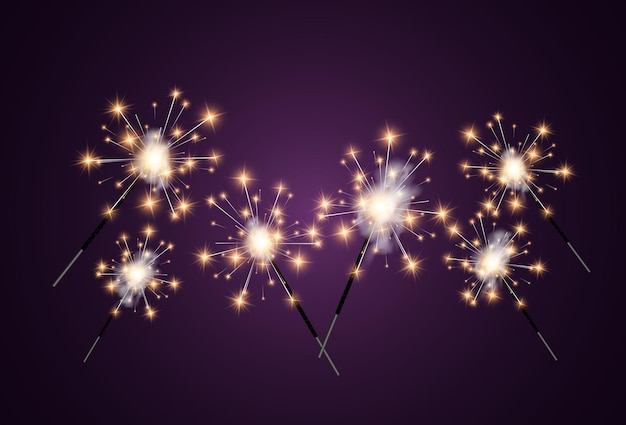 Vector illustration of sparklers on a transparent background