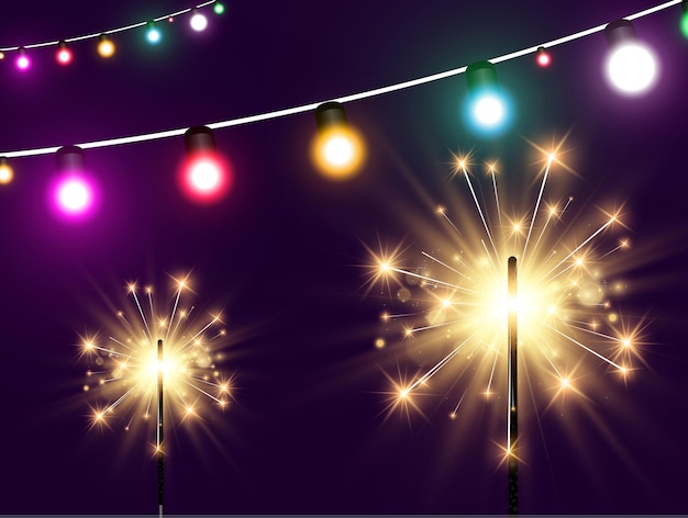 Vector illustration of sparklers on a transparent background