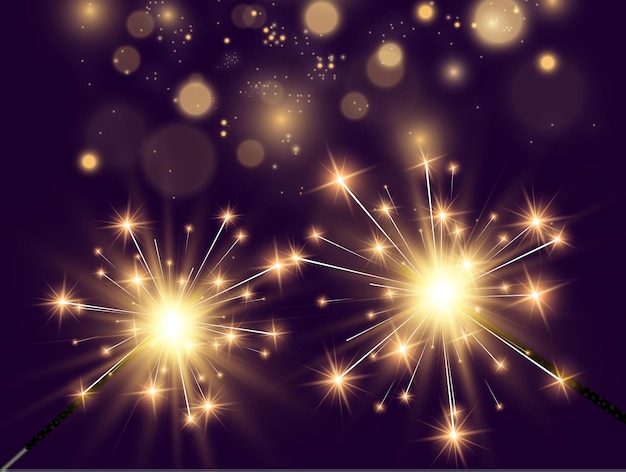 Vector illustration of sparklers on a transparent background