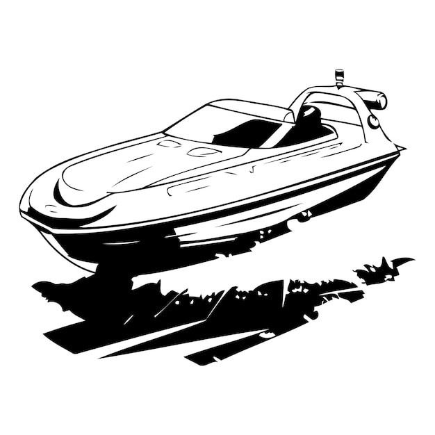 Vector vector illustration of a speedboat on the background of the sea