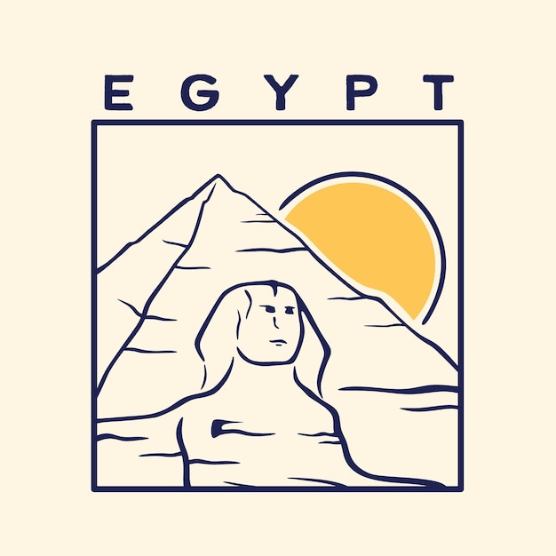 Illustrazione vettoriale degli elementi di design disegnati a mano della sfinge e della piramide di giza famoso schizzo egiziano