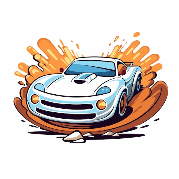 Vector illustration of a sports car in a race on a white background