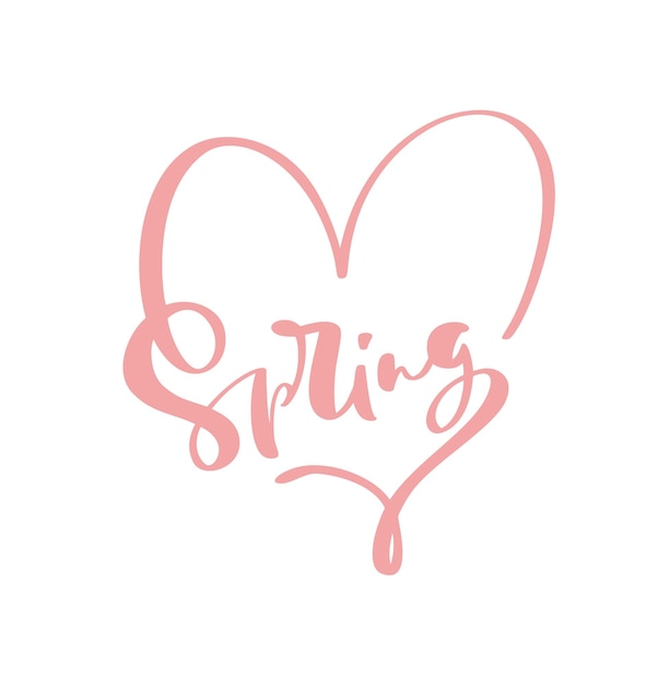 Vector illustration of spring text in heart isolated calligraphic word in heart for banner poster