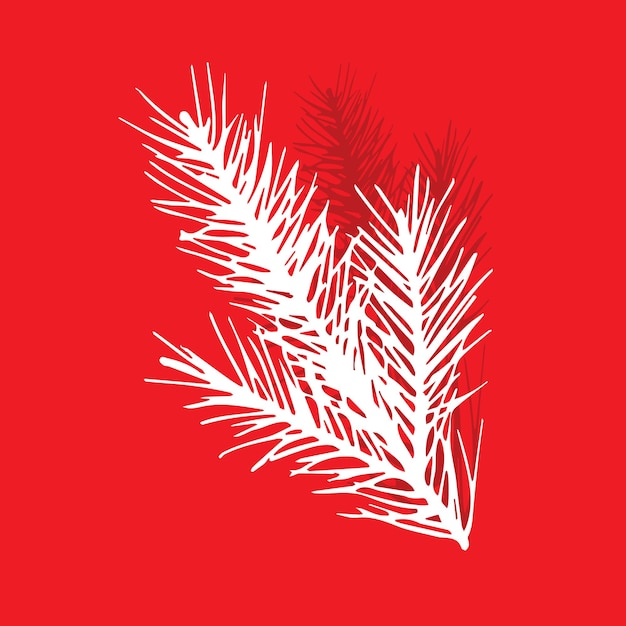 Vector vector illustration of spruce leaves in flat style on red background