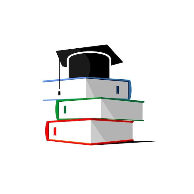 векторная иллюстрация стопки книг и дипломной шапки