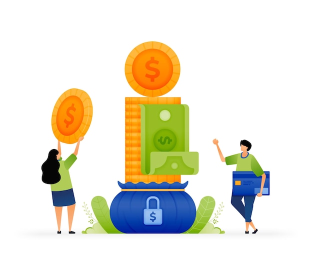 Vector illustration of stacking up and building financial security coin by coin Tall towers of savings Growing wealth through saving Can use for ad poster campaign website apps social media