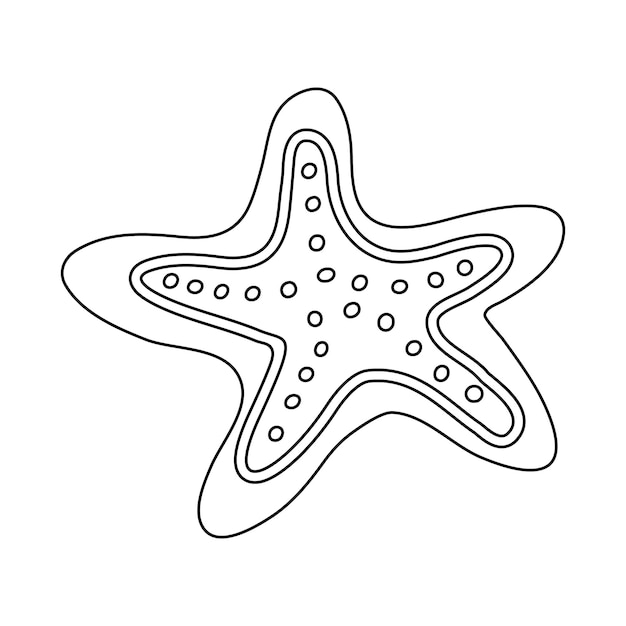 Illustrazione vettoriale di una stella marina disegno di contorno di una stella marina in stile doodle per libro da colorare