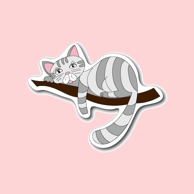 Наклейка векторной иллюстрации смешной кот Дудл в мультяшном стиле