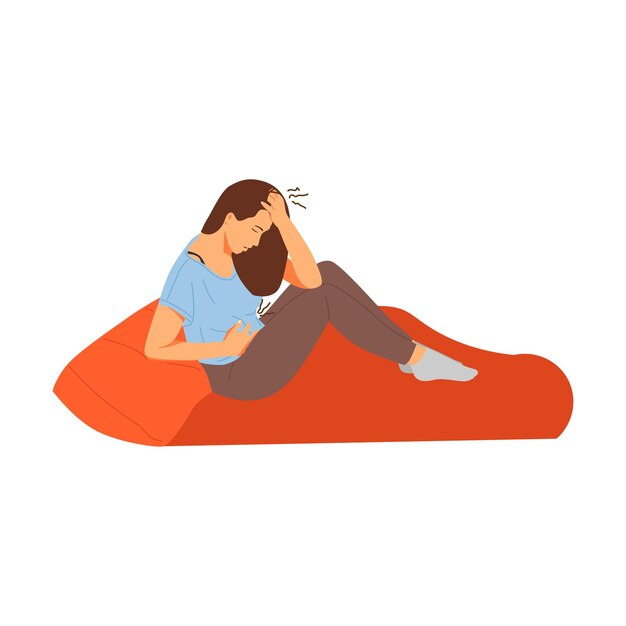 Vector vector illustration of stomachache symptom person concept