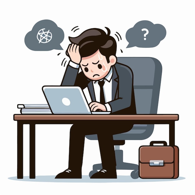 Vector illustration of a stressed man in front while working