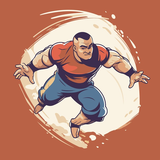 Vector illustration of a strong man running with his arms outstretched