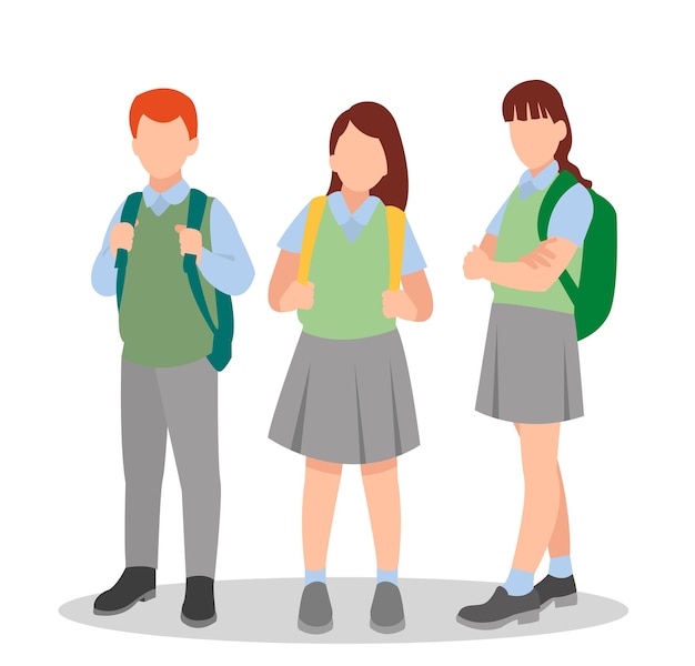 Vector vector illustration of students in different postures