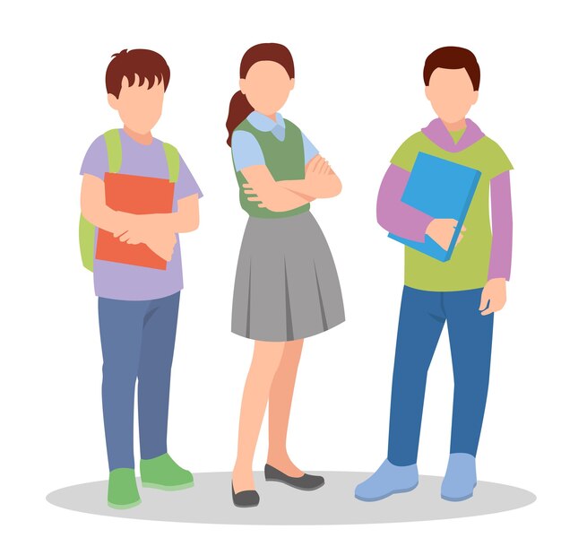 vector illustration of students in different postures