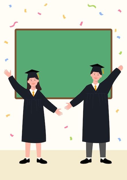 Vector illustration of students in graduation gowns