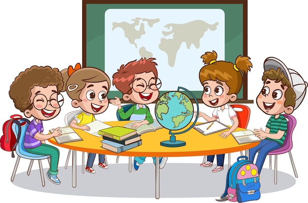 vector illustration of students studying together