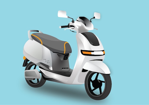 Vector illustration of stylish electric scooter with 44kW electric motor on blue color background