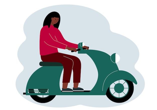 Векторная иллюстрация стильной женщины на скутере