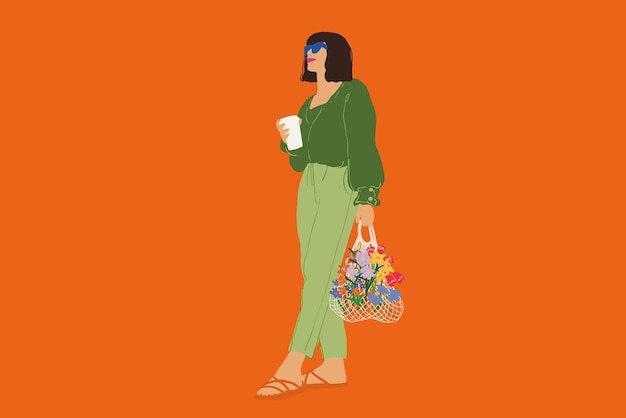 Vector illustration of stylish woman with flowers on background