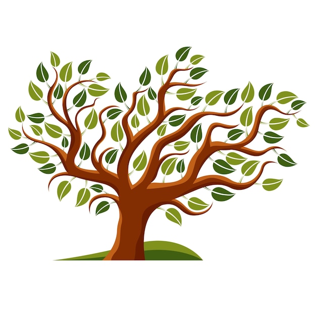 Vector illustration of stylized branchy tree isolated on white background. Ecology conservation theme image.