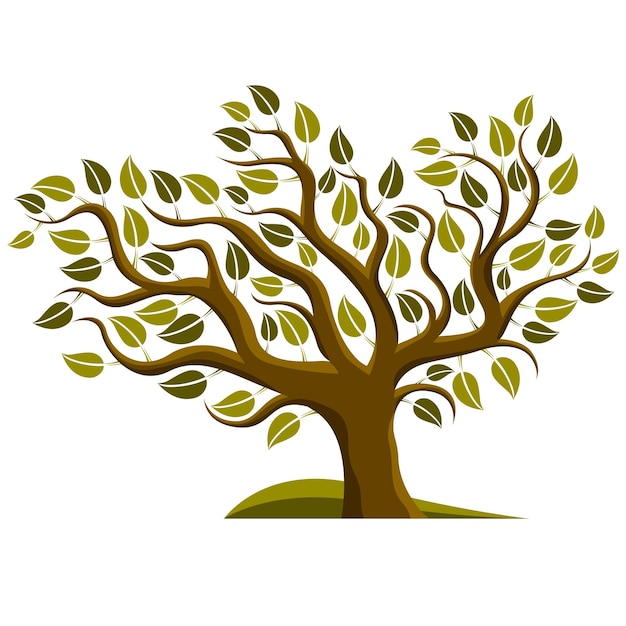 Vector illustration of stylized branchy tree isolated on white background. Ecology conservation theme image.