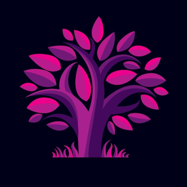 Vector vector illustration of stylized purple branchy tree. ecology conservation theme image.