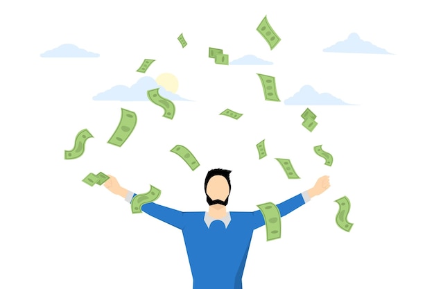 Vector vector illustration of a successful businessman having financial freedom