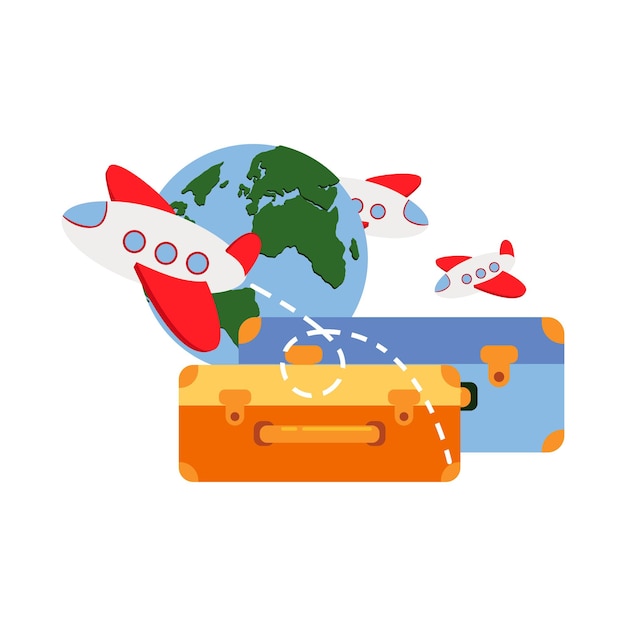 Vector illustration of a suitcase near airplanes