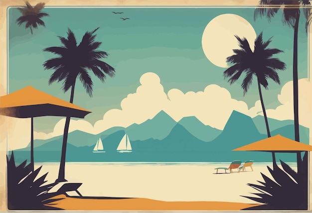 Vettore illustrazione vettoriale di sfondo estivo con spiaggia tropicale e mare illustrazione vettoriale di ba estivo