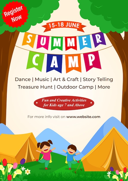 Vector vector illustration of summer camp social media feed a4 template