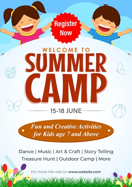 Vector illustration of summer camp social media feed a4 template