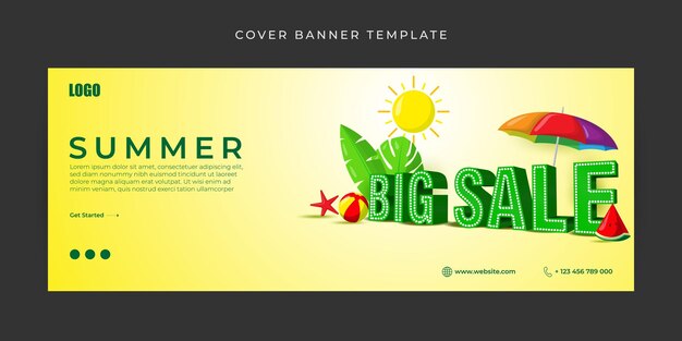 Векторная иллюстрация шаблона баннера обложки Facebook Summer Sale