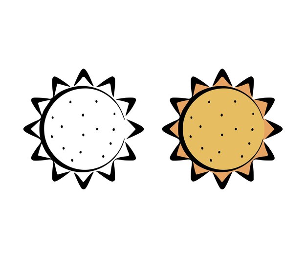 Vector illustration of the sun in a hand drawn style on a white background