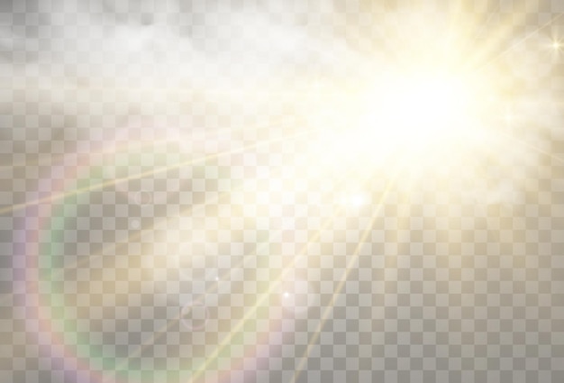 Vettore illustrazione vettoriale del sole che splende attraverso le nuvole luce del sole nuvoloso vettore