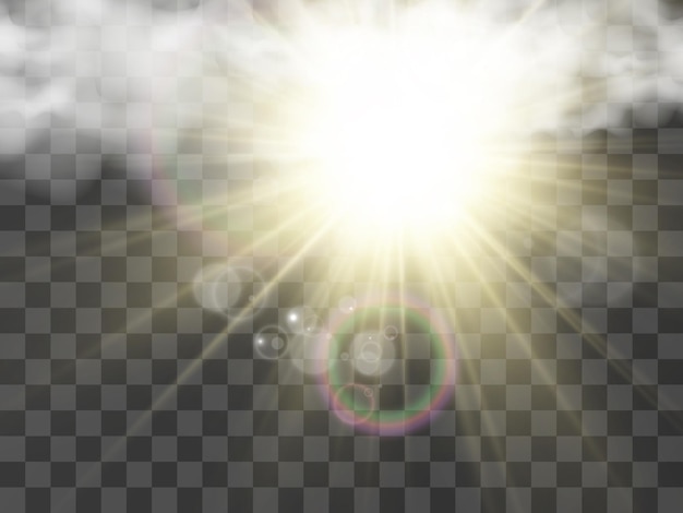 Vettore illustrazione vettoriale del sole che splende attraverso le nuvole luce solare nuvoloso vettore