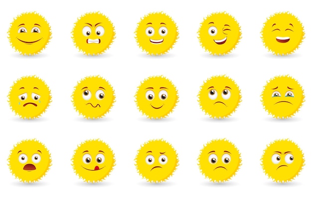 Vector illustration of the sun with different emotions on the face