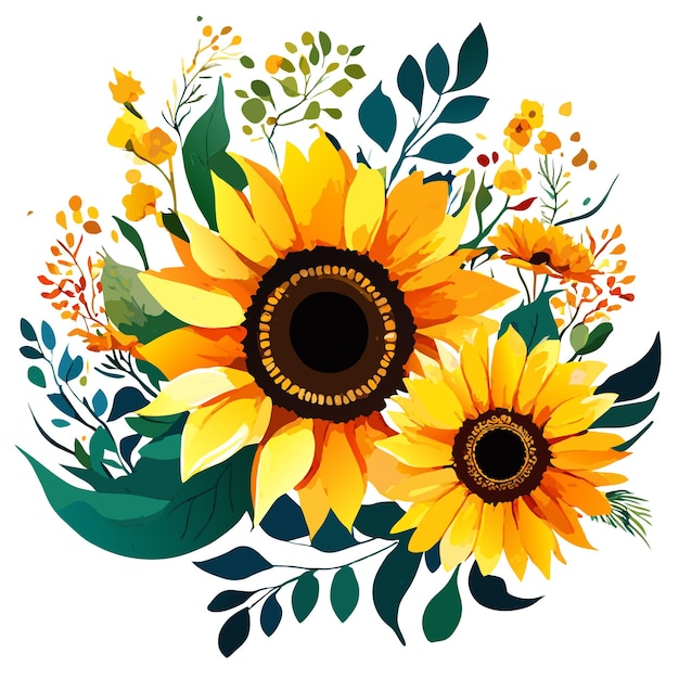 Vector vector illustration of sunflower isolation on white