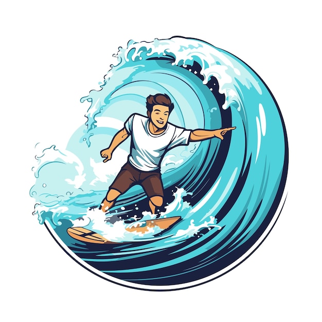 Vector vector illustration of a surfer riding a wave on a surfboard