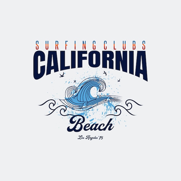 Vector vector illustration surfing in california sport typography tshirt graphics print poster