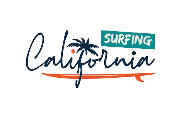 Illustrazione vettoriale del tema del surf stile tipografia vintage della tavola da surf della spiaggia della california per il logo della maglietta e altri usi