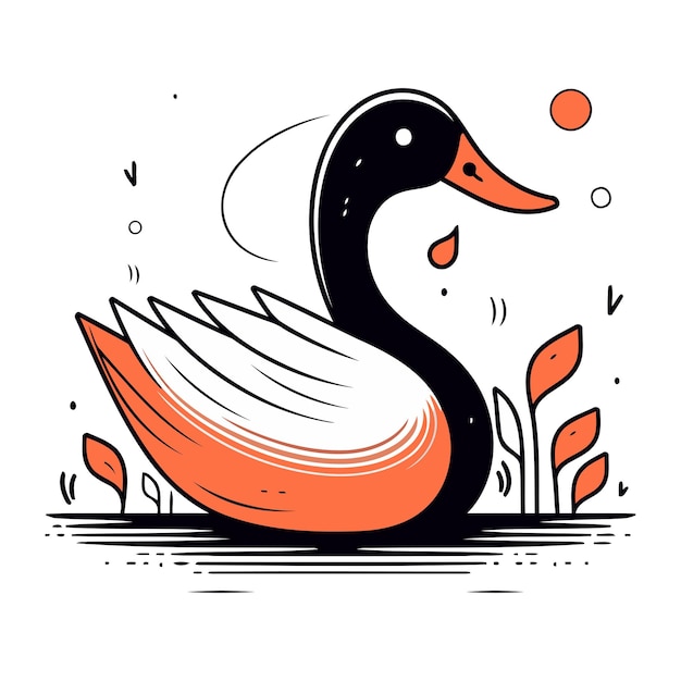 Vector illustration of a swan swimming in the lake Hand drawn style