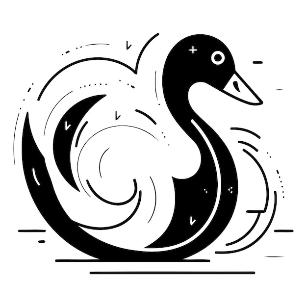 Vector illustration of swan swimming in the sea Linear style