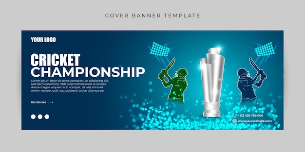 Vector vector illustration of t20 cricket tournament 2023 facebook cover banner mockup template