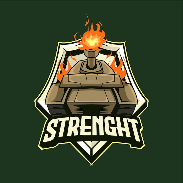 Vector vector illustration tank in front view with strenght text esport logo