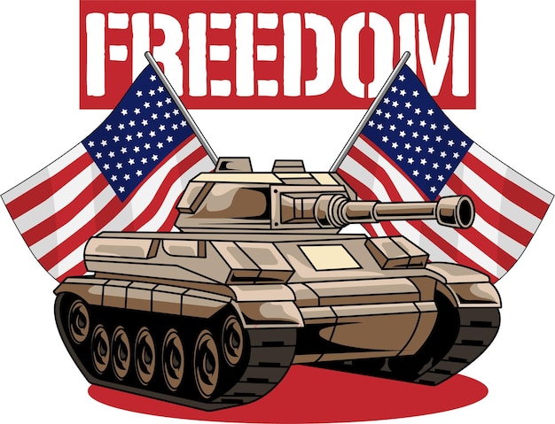 Vector vector illustration tank in side view with freedom text esport logo